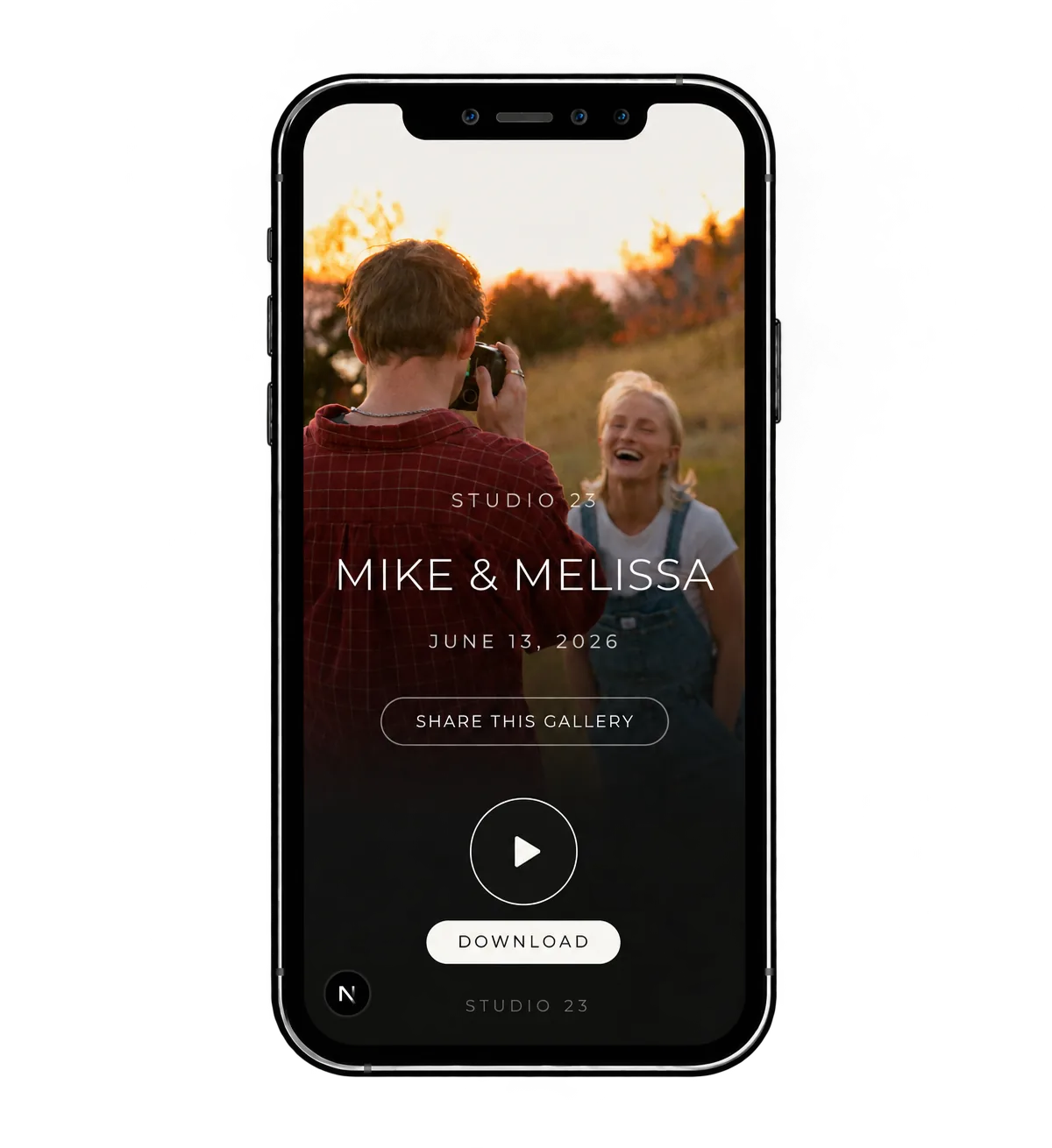 Studio 23 client gallery on a phone
